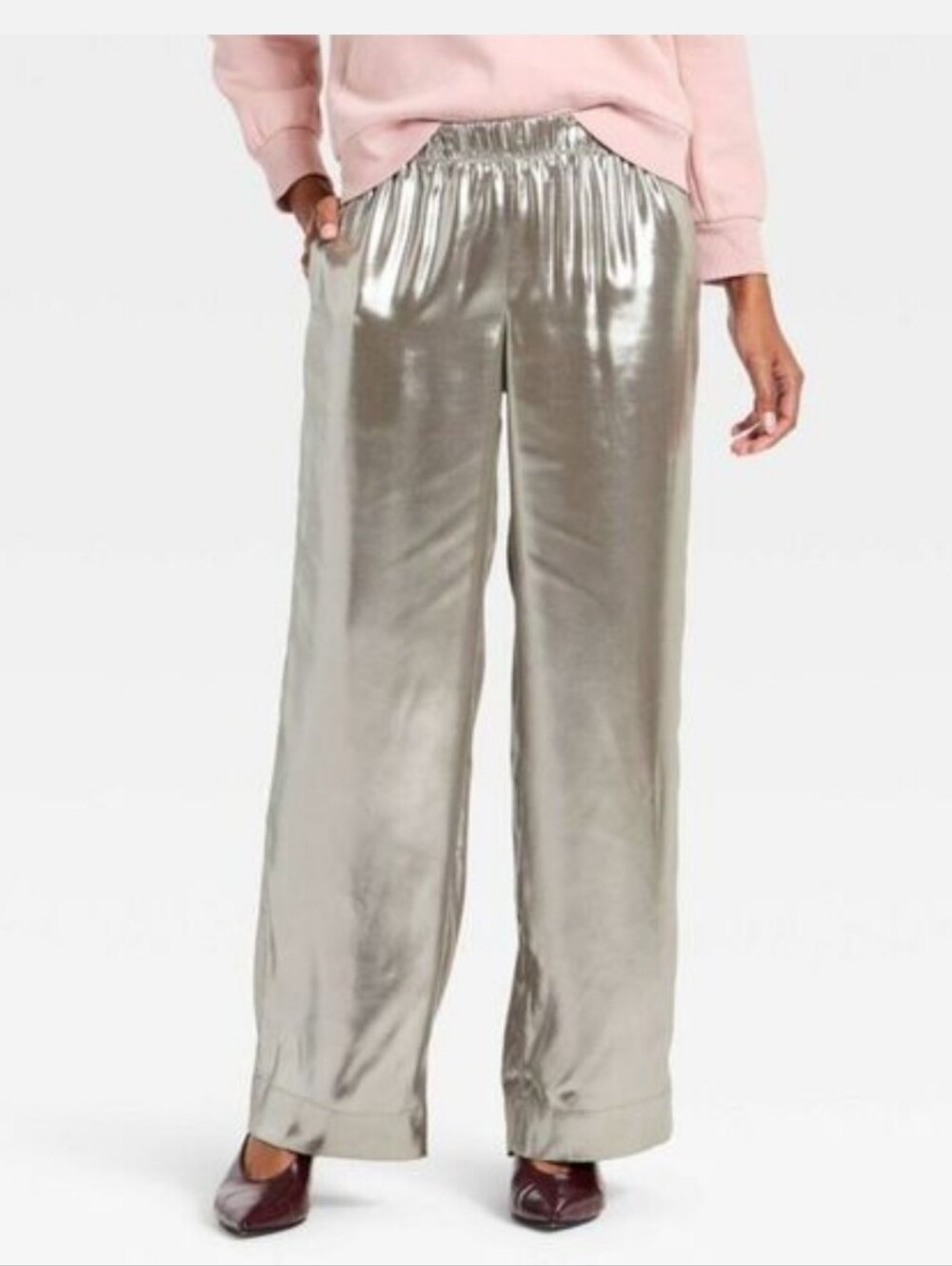 NWT! Women's Metallic Foil Pull-On Pants. Silver, Silver, MSRP $40